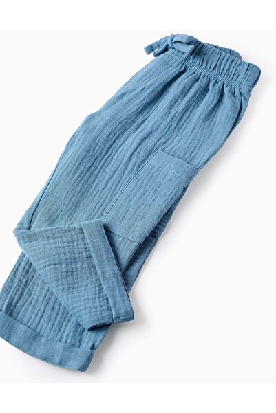 Ziddy Cotton Muslin Trousers for Baby Boys, Turquoise