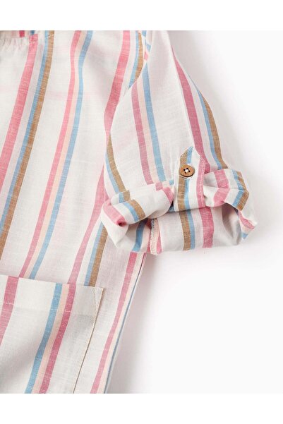 Ziddy Shirt with Mao Collar Stripes for Boys, Blue/Pink