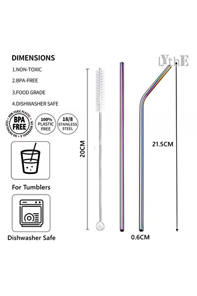 Generic Eco-friendly and reusable stainless steel straws (4 pieces + cleaning brush)
