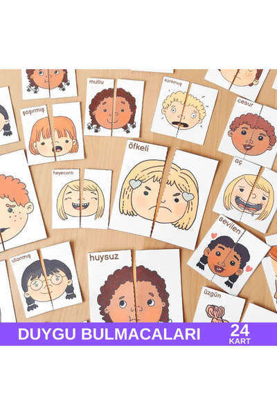 Organik Yolda Duygu Bulmacaları (24 Kart), Okul Öncesi Duyguları Öğreten, Eğl...