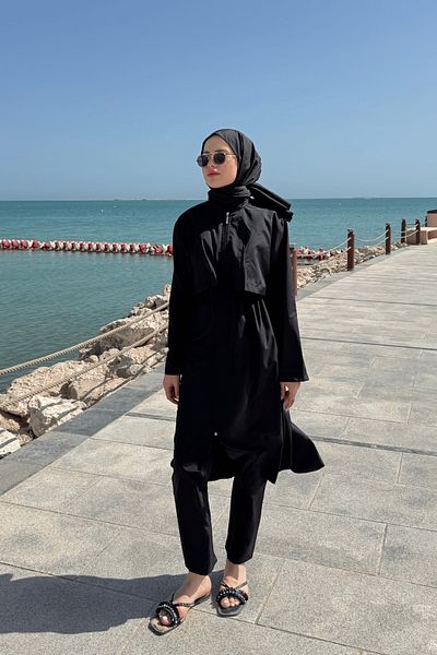 lurex moda Parachute Fabric Long Hijab Swimsuit
