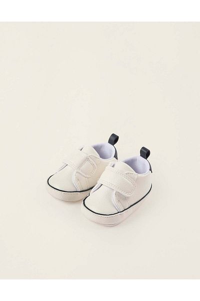 Ziddy Synthetic Leather Trainers for Newborn Boys, White/Dark Blue