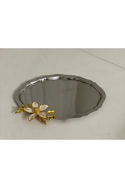 SEVA ÇELİK 20*25 cm Steel Oval Model 1 Large Presentation Tray with Flowers