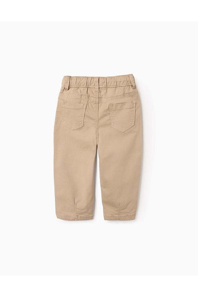 Ziddy Twill Drawstring Trousers for Baby Boys, Beige