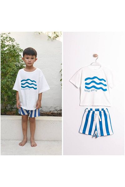 2kids2mom La'Ciel Paris Striped Blue T-Shirt and Shorts Set