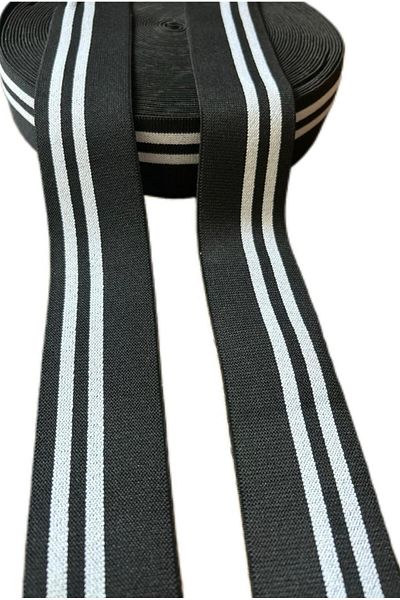 ŞENEL DAR DOKUMA 4,5cm Black-White Double Striped Jacquard Woven Elastic-Waist Leg Skirt Flat Elastic-Elastic Band / 25m