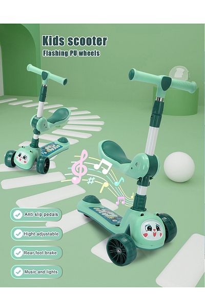 Generic 3-in-1 Kids Kick Scooter with  Adjustable Handlebar, Foldable Seat, Light-Up Wheels & Deck