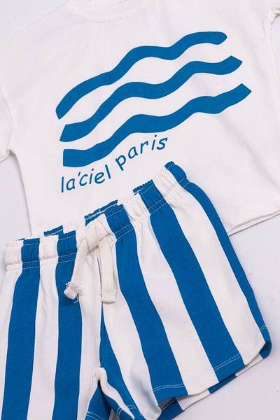 2kids2mom La'Ciel Paris Striped Blue T-Shirt and Shorts Set