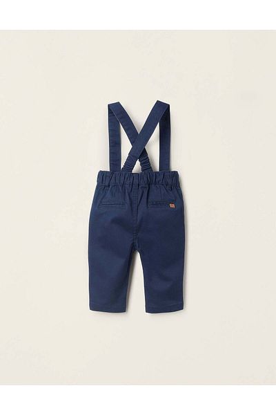 Ziddy Twill Trousers with Removable Straps for Newborns, Dark Blue