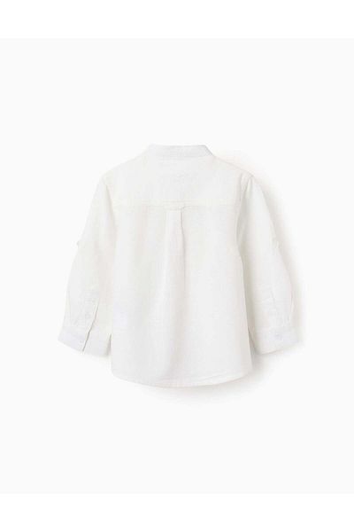 Ziddy Shirt with Mao Collar and Sleeve Tabs for Baby Boys, White