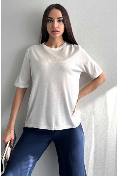 yeditepe fashion طاقم الرقبة بلوزة تريكو بيضاء