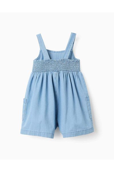 Ziddy Short Dungarees in Lightweight Denim for Baby Girls, Blue