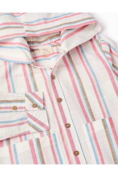 Ziddy Shirt with Mao Collar Stripes for Boys, Blue/Pink
