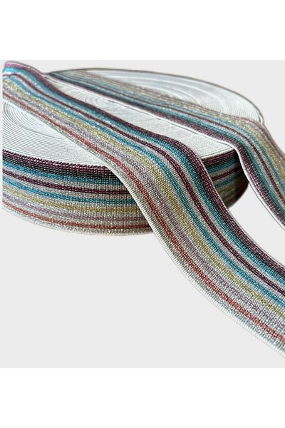 ŞENEL DAR DOKUMA 4,cm Multicolor Glitter Woven Elastic-Waist Leg Skirt Flat Elastic-Elastic Band / 1m
