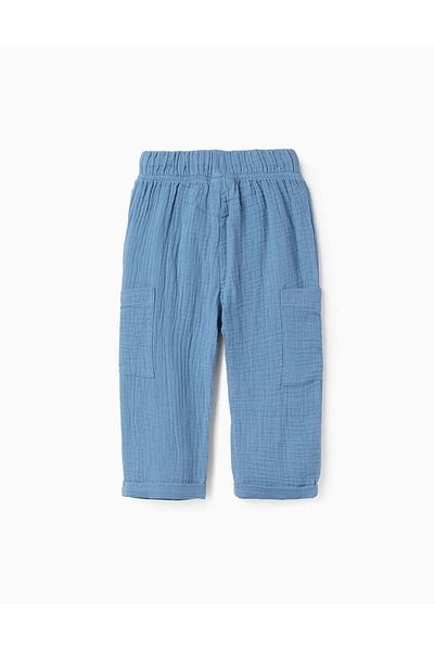 Ziddy Cotton Muslin Trousers for Baby Boys, Turquoise