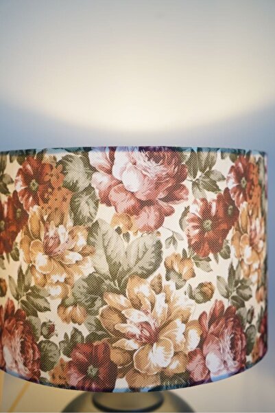 retro home design Antrasit Renk Ayaklı Çiçek Baskılı Silindir Abajur Masa Lambası Salon Yatak Odası
