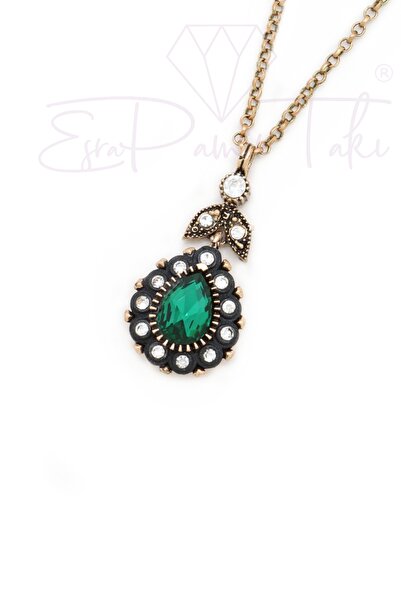 Green White Zircon Stone Diamond Mounted Necklace