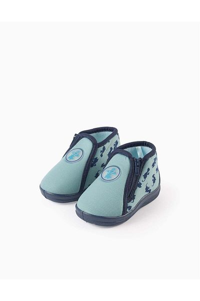 Ziddy Slippers with Zip for Baby Boys 'Dragons', Green/Blue