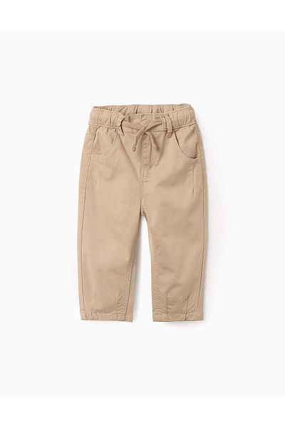 Ziddy Twill Drawstring Trousers for Baby Boys, Beige