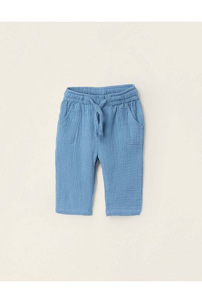 Ziddy Cotton Muslin Trousers for Newborns, Turquoise