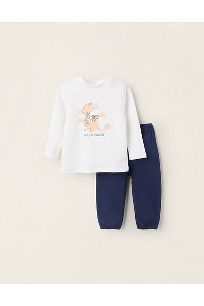 Ziddy Cotton Pyjama for Baby Boys 'Dragon', Dark Blue/White