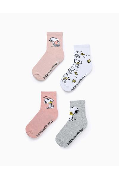 Ziddy Pack of 4 Pairs of Socks for Girls 'Snoopy', Pink/White/Grey