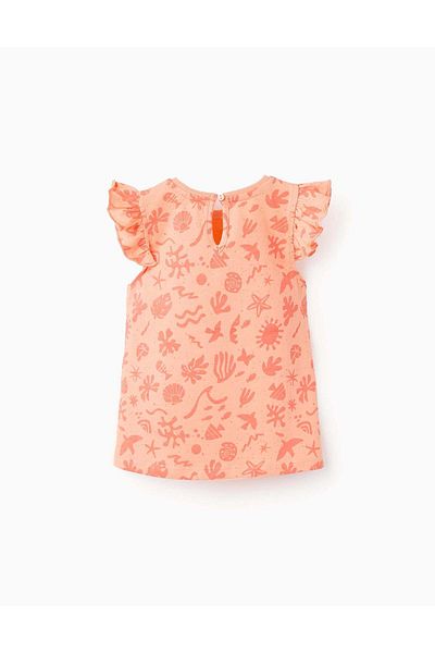 Ziddy Pack of 2 Tops with Ruffles for Baby Girls 'Island', White/Coral