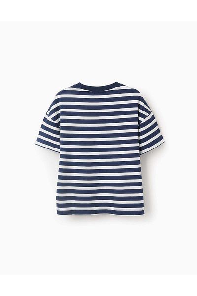 Ziddy Striped T-shirt for Boys 'Pikachu', Dark Blue/White