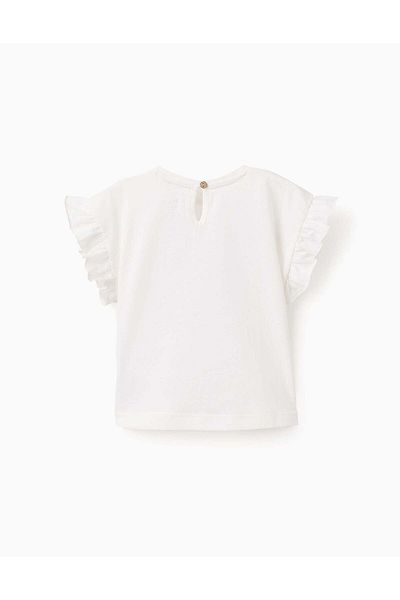 Ziddy Cotton T-shirt with Ruffles for Baby Girls 'Free as the Sea', White