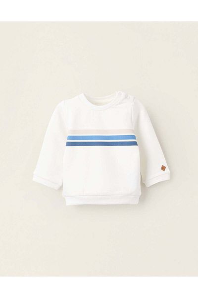 Ziddy Fleece Striped Sweatshirt for Newborns, White