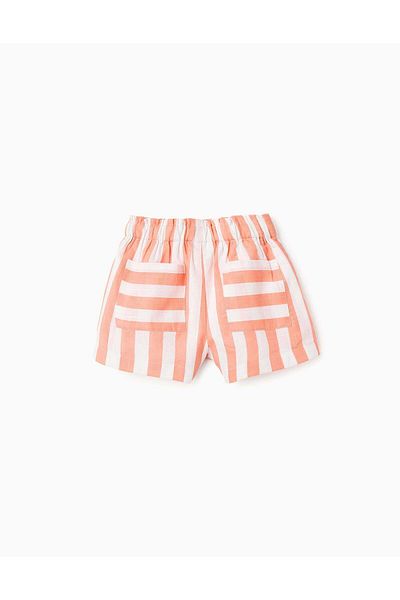 Ziddy Striped Cotton Shorts for Girls, White/Orange