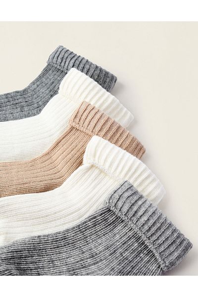 Ziddy Pack of 5 Ribbed Socks for Baby Boys, Multicolour