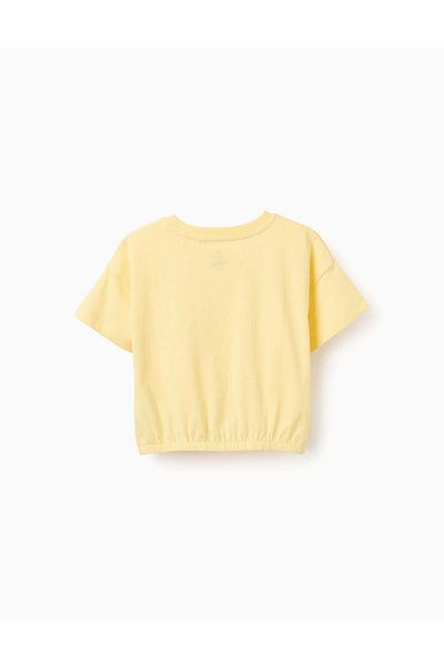Ziddy Cotton T-shirt with Elastic Hem for Girls 'Paradise', Yellow