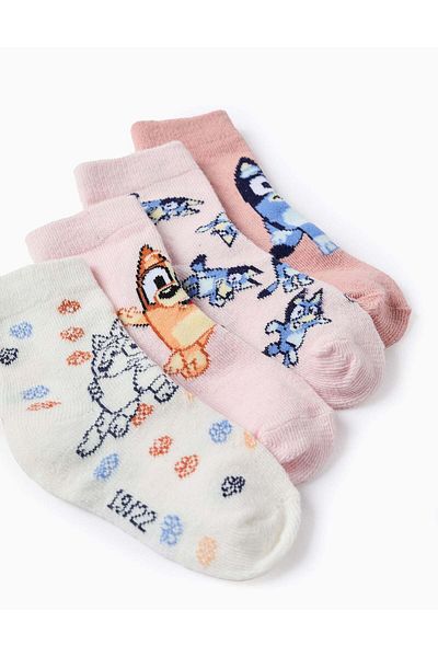 Ziddy Pack of 4 Pairs of Socks for Baby Girls 'Bluey & Bingo', Pink