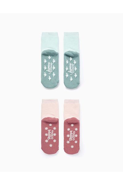 Ziddy Pack of 2 Non-Slip Socks for Girls 'Jamin/Rapunzel', Pink/Blue