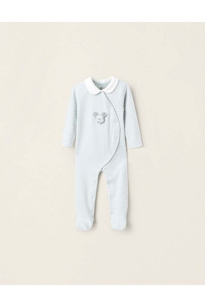 Ziddy Striped Cotton Sleepsuit for Baby Boys, Aqua Green