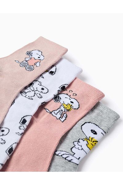 Ziddy Pack of 4 Pairs of Socks for Girls 'Snoopy', Pink/White/Grey