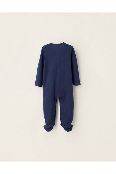 Ziddy Pack 2 Ribbed/Patterned Sleepsuits for Baby Boys, Blue/Grey