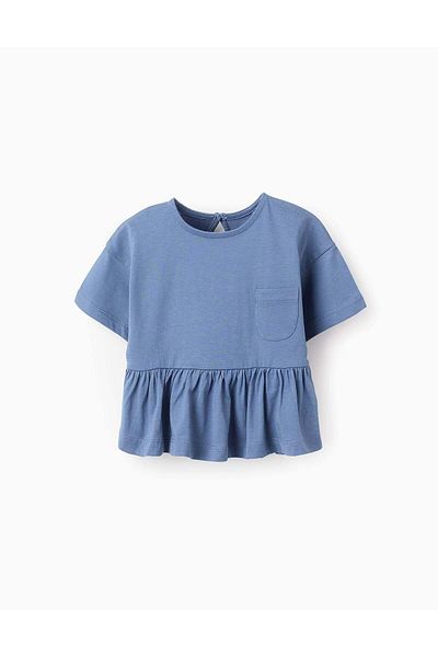 Ziddy T-shirt with Ruffle Pocket for Baby Girls, Blue