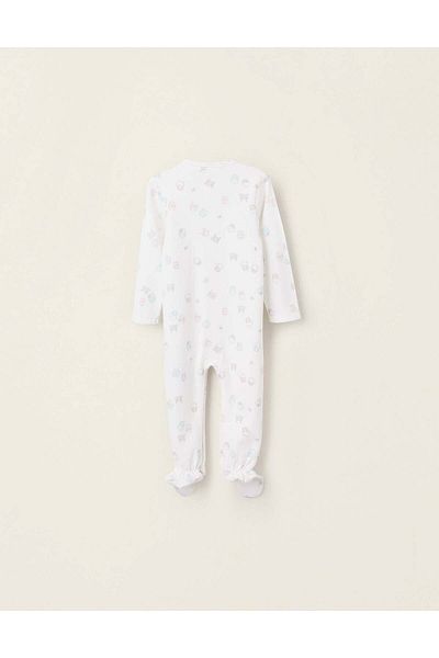 Ziddy Cotton Sleepsuit with Cupcakes Motif for Baby Girls, White