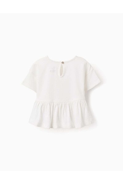 Ziddy T-shirt with Ruffle Pocket for Baby Girls, White