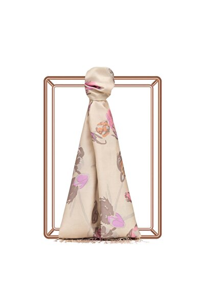 ipekevi Göksu Sefası Desenli İpek Şal 05213 Krem