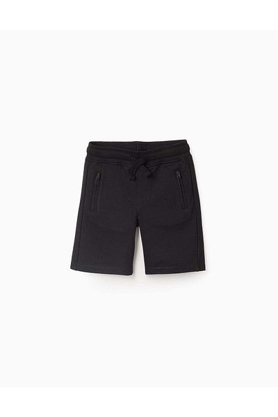 Ziddy Joggers Shorts with Zip Pockets for Boys, Black