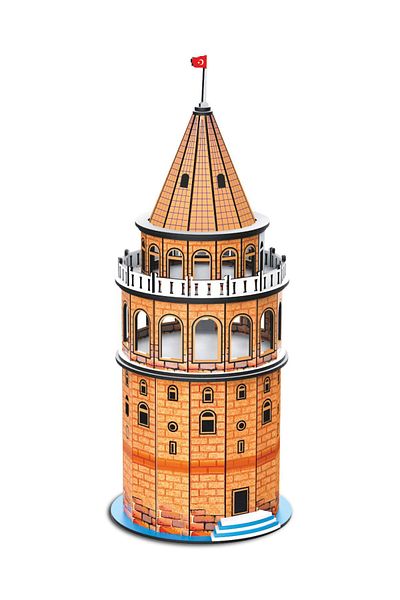 TOTTERİQ Galata Tower Wooden 3D Puzzle Model (Can Be Painted -6 Colors Acrylic Paint - Brush)