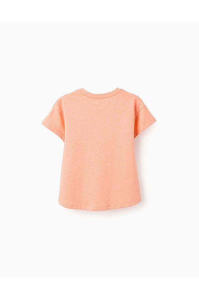 Ziddy Cotton T-shirt with Motif for Girls 'Birds', Coral