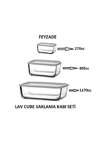 LAV Feyzade Cube Storage Container Set 1170Cc-405Cc-270Cc (3 Colors)