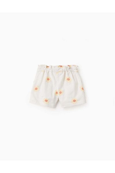 Ziddy Cotton and Linen Shorts with Flowers for Girls, White