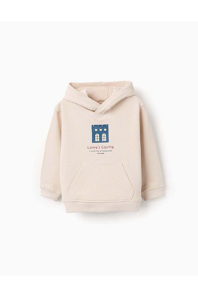 Ziddy Cotton Hooded Sweatshirt for Baby Boys 'Castle', Beige