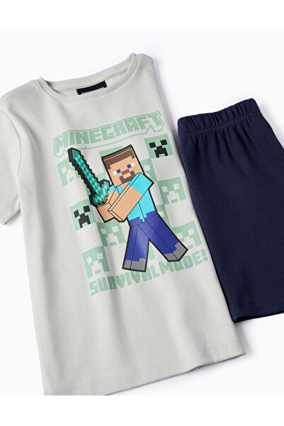 Ziddy Pyjama T/shirt + Shorts for Boys 'Minecraft', Grey/Blue