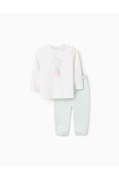 Ziddy Pyjama Long Sleeve Top + Trousers for Baby Girls 'Princess', White/Green